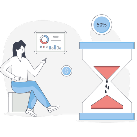 Woman Showing Business Sandglass  Illustration