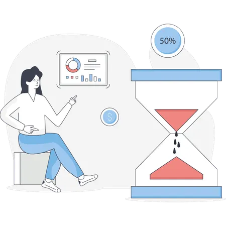 Woman Showing Business Sandglass  Illustration