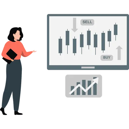 Woman showing buy and sell product  Illustration