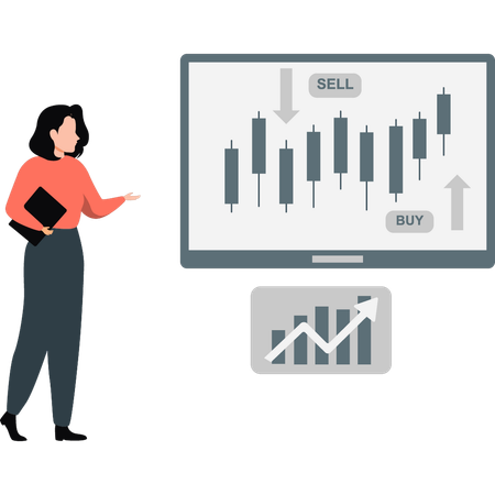 Woman showing buy and sell product  Illustration