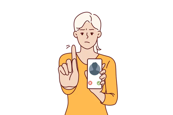 Woman showing call from unknown number  イラスト