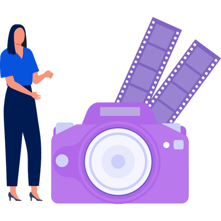Woman showing  camera reels  Illustration