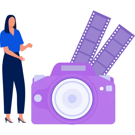 Woman showing  camera reels  Illustration