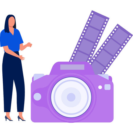 Woman showing  camera reels  일러스트레이션