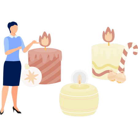 Woman showing candle  Illustration