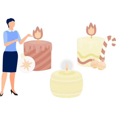 Woman showing candle  Illustration