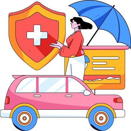 Woman showing car insurance  Illustration