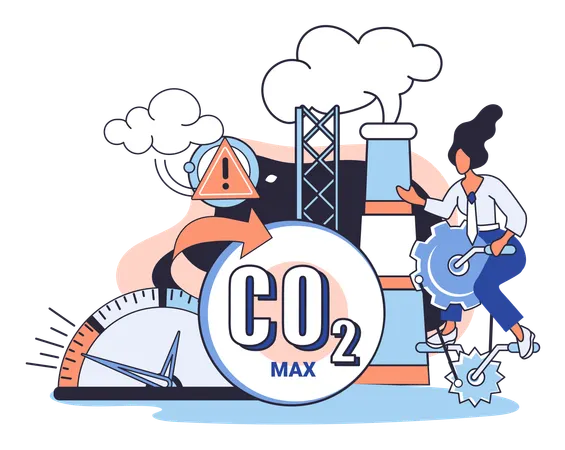 Woman showing carbon level using gauge  Illustration