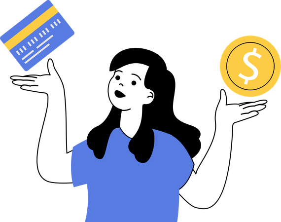 Woman showing card and dollar coin  Illustration