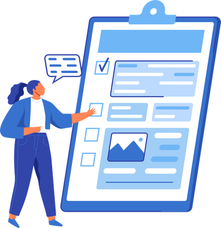 Woman showing checklist with results  Illustration