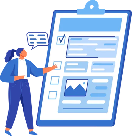 Woman showing checklist with results  Illustration