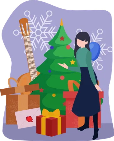 Woman showing christmas presents Illustration