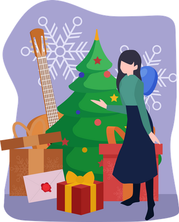 Woman showing christmas presents  Illustration