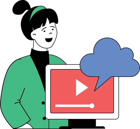 Woman showing cloud video  Illustration