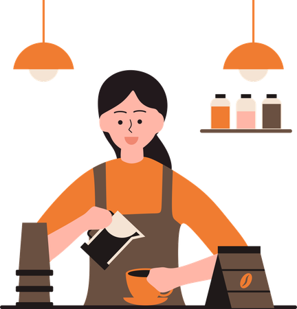 Woman showing coffee Drink Presentation  Illustration