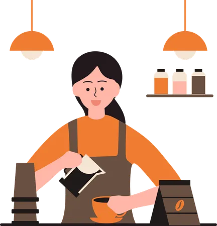 Woman showing coffee Drink Presentation  Illustration