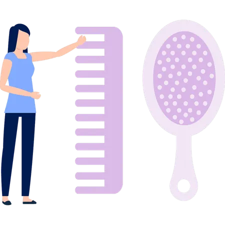 Woman showing comb brush  Illustration