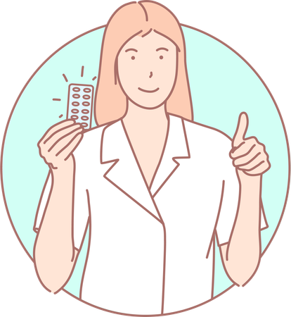 Woman Showing Contraceptive Pill  Illustration