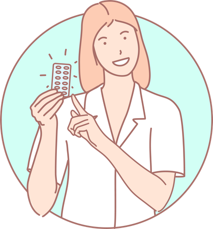 Woman Showing Contraceptive Pill  Illustration