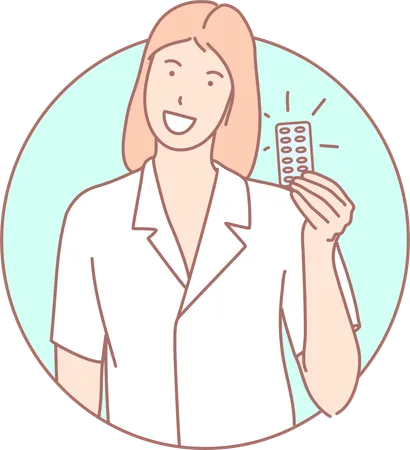 Woman Showing Contraceptive Pill  Illustration