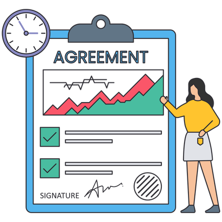 Woman showing Contributor Agreement  Illustration