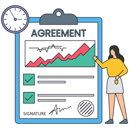 Woman showing Contributor Agreement  Illustration