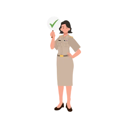 Female Thai Government Officers In Uniform Woman Thai Teacher Holding Correct Check Mark Sign Vector Illustration Illustration