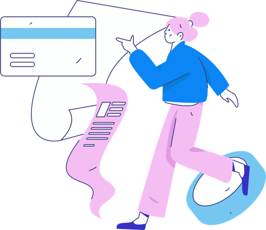 Woman showing credit card bill  Illustration