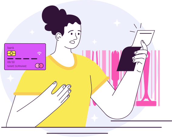 Woman showing credit card bill  Illustration