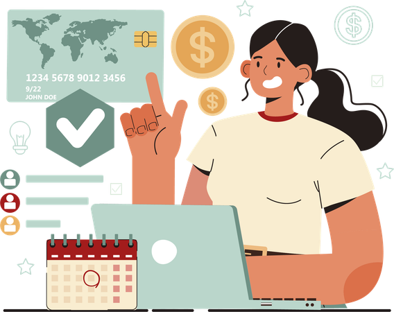 Woman showing credit card bill  Illustration
