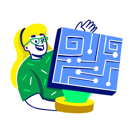 Woman Showing Crypto Circuit Board  Illustration