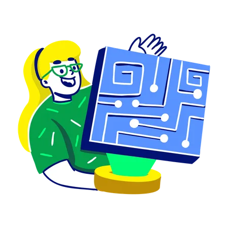 Woman Showing Crypto Circuit Board  Illustration