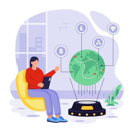 Woman showing Crypto World  Illustration