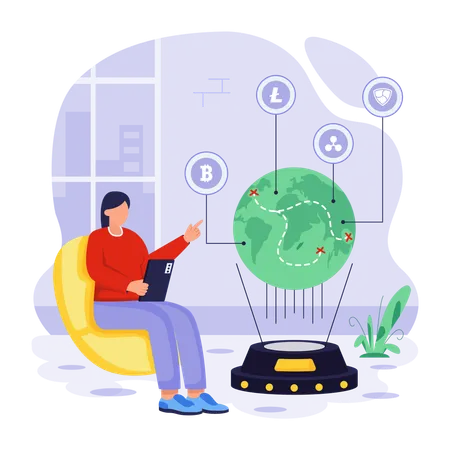 Woman showing Crypto World  Illustration