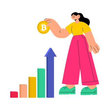 Woman showing cryptocurrency market growth graph  Illustration