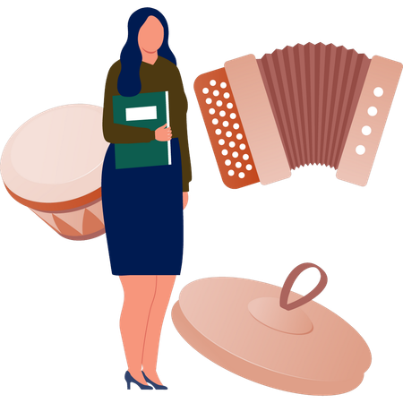 Woman showing cymbals  Illustration