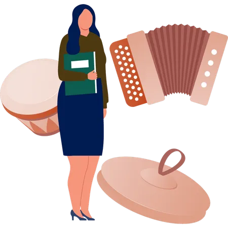 Woman showing cymbals  Illustration