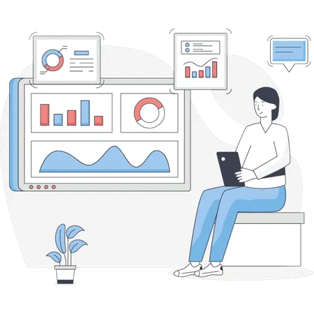 Woman Showing Data Management  Illustration