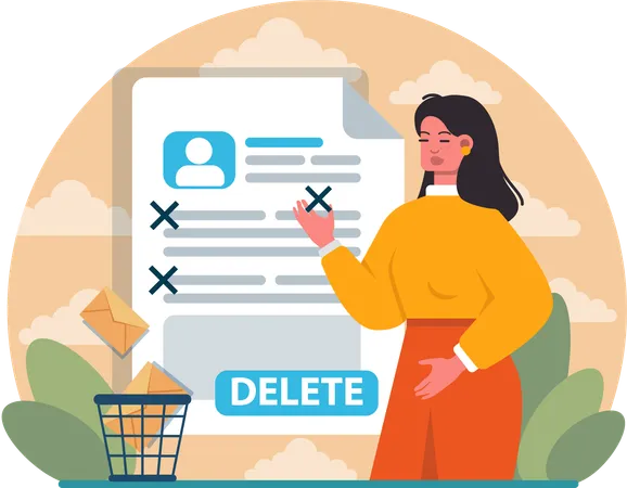 Woman showing delete resume  Illustration
