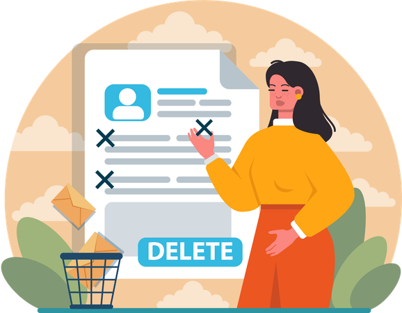 Woman showing delete resume  Illustration