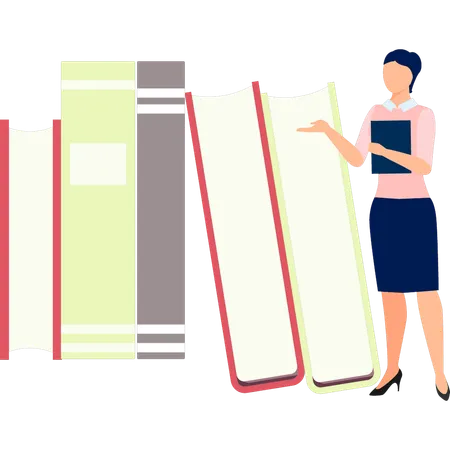 Woman showing different books  Illustration