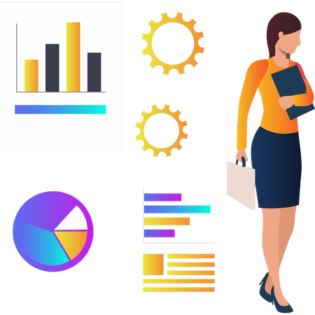 Woman showing different business statistics  Illustration