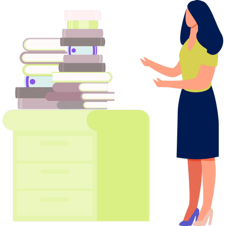 Woman showing different education books  Illustration