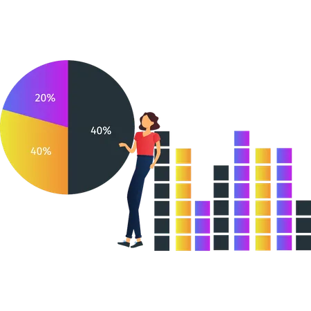 Girl Is Showing Different Percentage Of Pie Graph Illustration