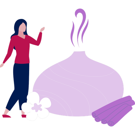 Woman showing diffuser electric stock  Illustration