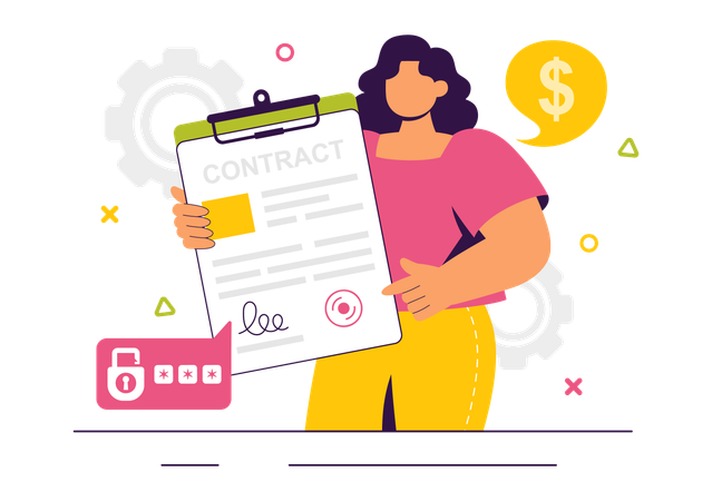 Woman showing digital contract  Illustration