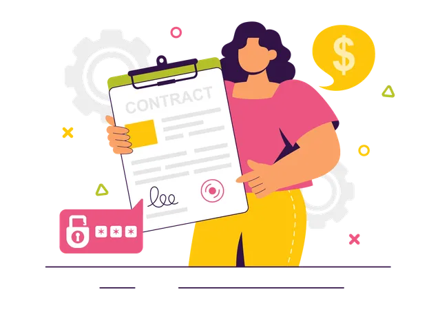 Woman showing digital contract  Illustration