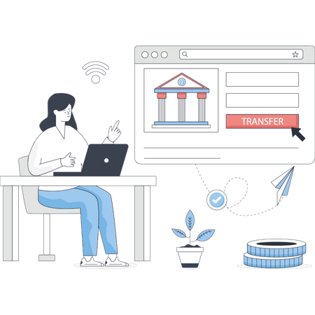 Woman showing digital transfer  Illustration