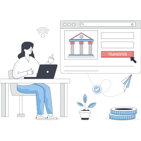 Woman showing digital transfer  Illustration