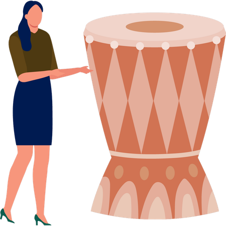 Woman showing djembe drum  Illustration